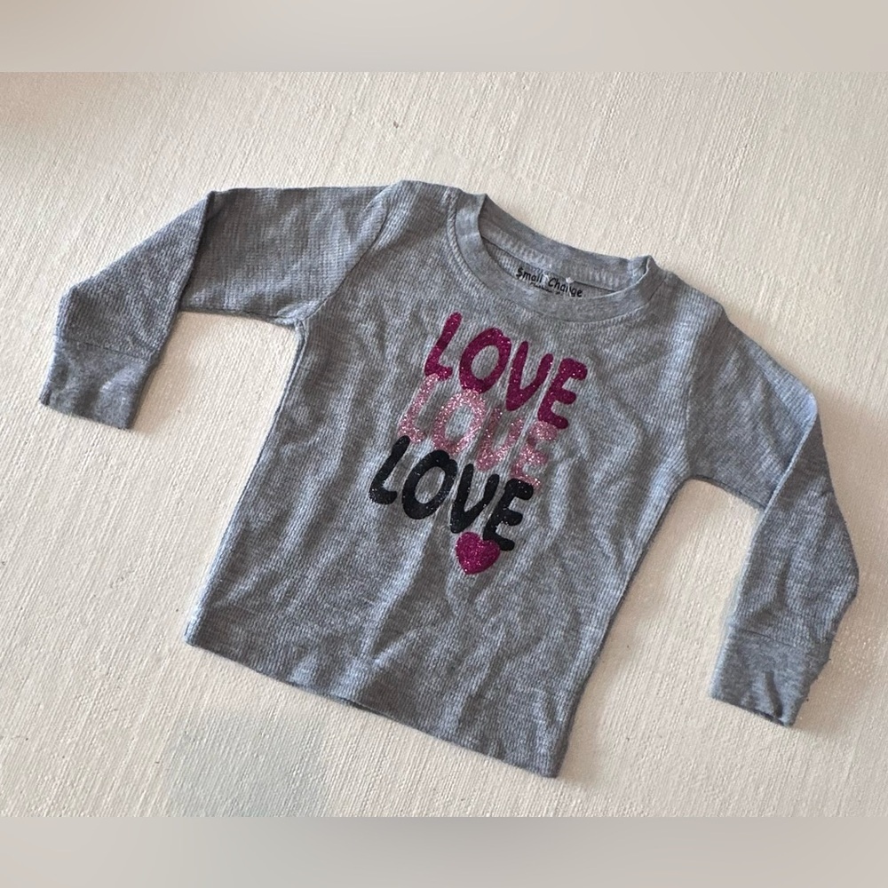Designer Boutique - Gray Long Sleeve Waffle Kids Shirt with Love Design